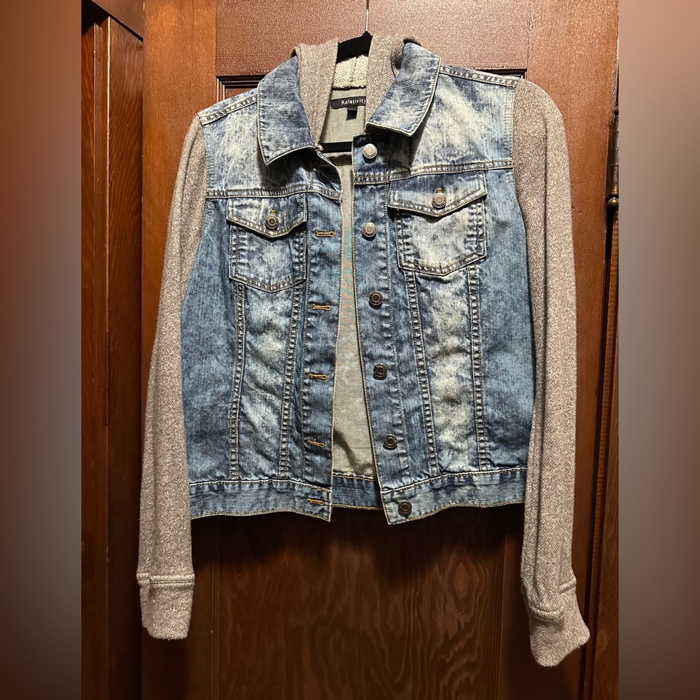 Relativity Blue Denim Jacket with Gray Sleeves